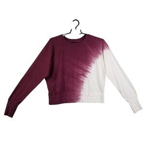 Womens Joy Lab Burgundy & White Crop Sweatshirt Long Sleeve Crew Neck Size M